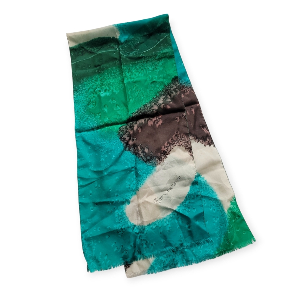 Vintage Stavroff Silk Scarf Art To Wear Blue Green Brown